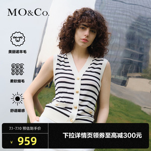 MOCO2022年夏季新款条纹羊毛薄款针织衫女薄款背心修身MBB2SWTT03