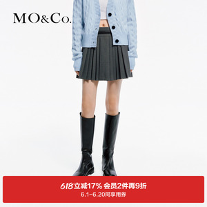 MOCO2024春新品学院风压褶低腰A字短裙半身裙MBD1SKT001 附腰带