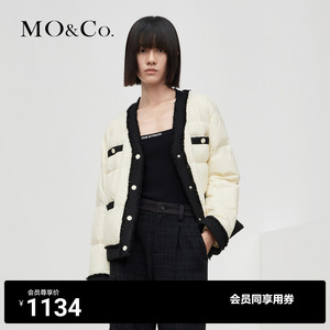 【90%白鸭绒】MOCO秋冬季小香风方格粗花呢宽松短款羽绒服外套女