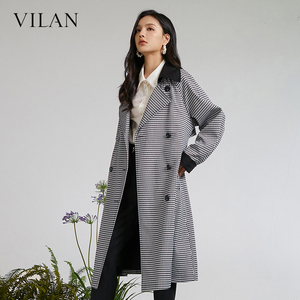 vilan/慧兰商场款风衣女气质春季新款洋气设计感中长款格子外套