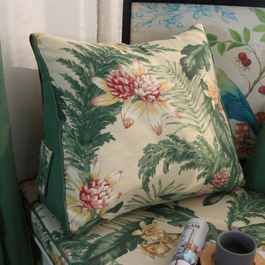 植物花卉美式乡村风格客厅沙发抱枕靠垫卧室床头三角靠背环保棉麻