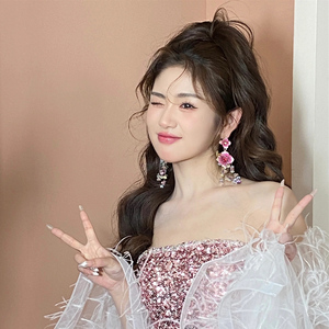 水舞H1993 康康老师出品粉色水晶串珠韩式新娘耳环甜美礼服耳钉