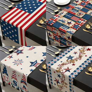 跨境新款美国独立日桌旗亚麻印花客厅桌子茶几节日装饰布北欧桌布