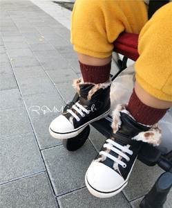 RQMM韩国童鞋代购kz复古高帮冬款帆布鞋豹纹魔术贴内加绒板鞋运动