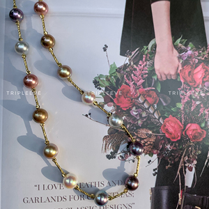 蔷薇花园/混彩珍珠项链莫兰迪满天星极光伴彩淡水颈链正圆强光