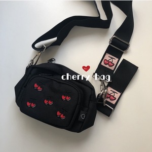 Cherry heart 樱桃相机收纳包 斜挎/单肩多用小包 复古拉链帆布包