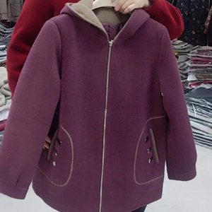 实拍 中年妈妈装仿貂绒毛呢外套女冬装新款紫色夹棉加厚连帽上衣