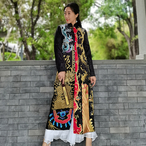 风衣外套女春秋高级款中长款修身显瘦复古刺绣大码中国风龙袍上衣