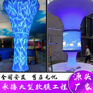 商场圆柱卡布灯箱led弧形发光广告牌 大型包柱子软膜灯箱工程定制