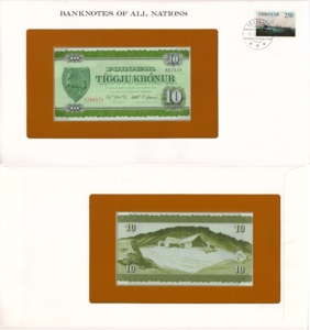 法罗群岛1974年10克朗 全新纸币 P-16【富兰克林邮币封】