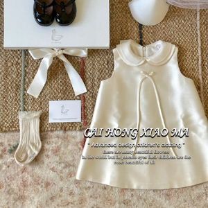 韩国童装女童连衣裙夏2024新款儿童洋气高级感娃娃领背心裙公主裙