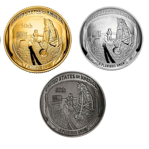 2019航天航空纪念币宇宙探索币月球 美国阿波罗登月50周年纪念币