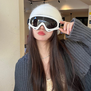 王一博赵丽颖同款白色滑雪飞行员眼镜男女冬季保暖兔毛针织毛线帽