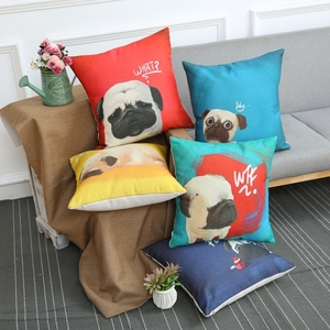 时尚巴哥宠物狗抱枕套棉麻北欧风可爱现代咖啡厅客厅沙发汽车靠垫