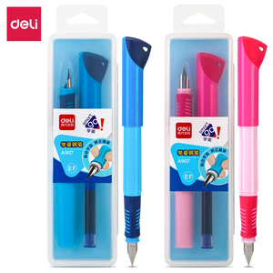 得力A907矫姿钢笔EF明尖可擦纯蓝学生胶套可替换墨囊练字初学者笔