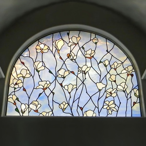 钢化玄关隔断屏风窗吊顶门欧式帝凡尼艺术玻璃蒂凡尼透光蓝玉兰花