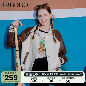 Lagogo拉谷谷2023秋新款气质长袖PU外套女夹克美拉德小个子棒球服