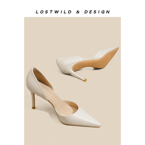 LOSTWILD2023新款夏季中空尖头高跟鞋女成人礼小众气质细跟伴娘鞋