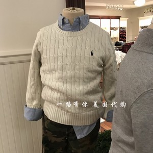 美国采购 Polo Ralph Lauren 男童经典圆领套头麻花毛衣 成人可穿