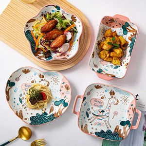 可爱日式餐具碗碟套装菜盘碟子创意水果盘家用陶瓷烤盘子2022新款