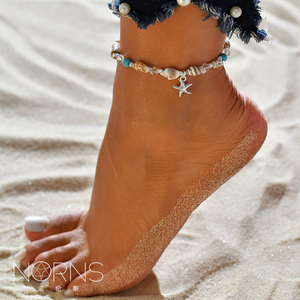 Norns波西米亚海边度假风沙滩脚镯海星吊坠海螺贝壳松石脚链脚链