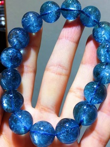 珠径7-13mm+天然圣塔蓝海蓝宝手链晶体通透深海蓝水润明亮