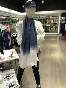 RE6802法产薄款Lacoste 法国鳄鱼女士蓝色白色渐变色纯棉围巾