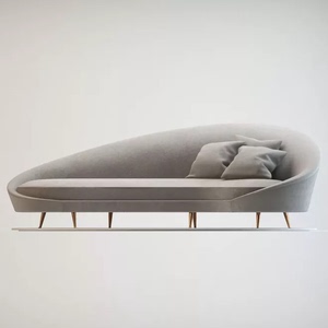 现代轻奢弧形布艺沙发棉麻科技布异形绒布高端小户型设计师沙发