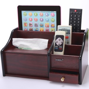 创意欧式多功能客厅木质桌面纸巾盒抽纸盒文具手机遥控器收纳盒架