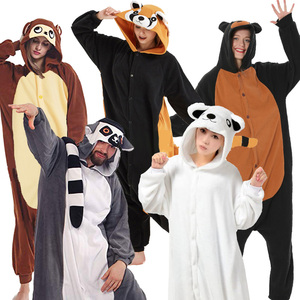 派对聚会演出年会卡通动物睡衣表演黑熊浣熊长尾狐猴子男女连体服