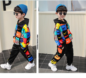 儿童装男童冬装套装2021新款中小童秋冬季男孩洋气金丝绒加厚韩版