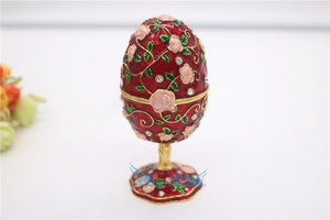 俄罗斯复活节彩蛋锡金属工艺品红色花儿彩蛋音乐盒八音盒彩蛋摆设