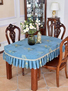 欧式高端奢华布艺椭圆形台布桌布长方形餐桌布方登套写字台茶几套