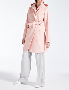2017MAXM*RA新品 粉红色连帽中长款系带大衣 羊绒外套 超柔软