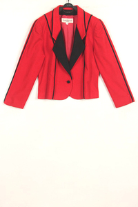秋冬装孤品复古古着vintage法式枣红色红黑拼接短款小西装外套女
