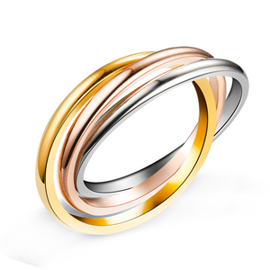 韩版爆款不锈钢三色环戒指三生三世戒指环欧美时尚钛钢情侣对戒
