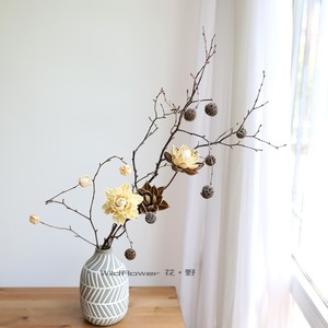 禅意天然树枝装饰插花荷花干支干花古朴新中式茶室玄关客厅花瓶