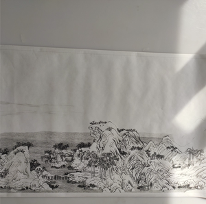 《千里江山图》卷首、局部二临摹微喷线稿58.8-101cm、韩国绢高清