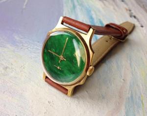 乌克兰代购Watch㊣ 古着苏联收藏孔雀石表盘机械复古男女表手表