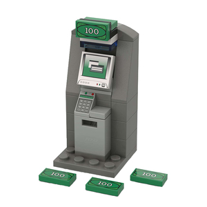 兼容乐式小颗粒积木自助提款机MOC造型ATM柜员机银行场景DIY玩具