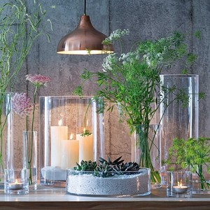 英国LSA透明手工圆柱型玻璃花瓶 欧式家用样板间鲜花花器烛台客厅