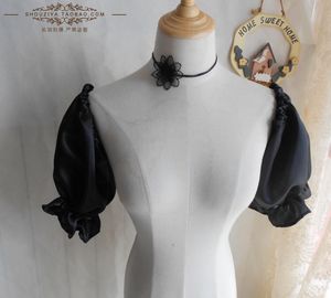 定●黑色缎面Lolita裙泡泡袖无袖肩膀装饰假袖口遮大臂遮肉假袖子