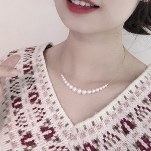【九露】18k金大小珠渐变微笑针式万能项圈项链  天然淡水珍珠