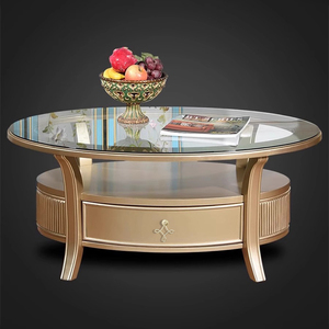 美式轻奢茶几实木后现代简约玻璃饰面客厅欧式小户型椭圆形桌子