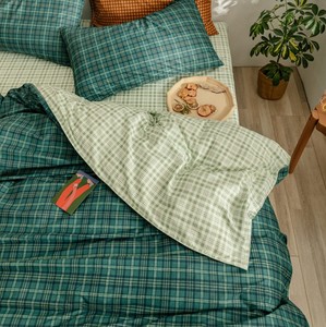 纯棉森系格子百搭日系大格绿色床品布料床单被套枕套床笠定制加工
