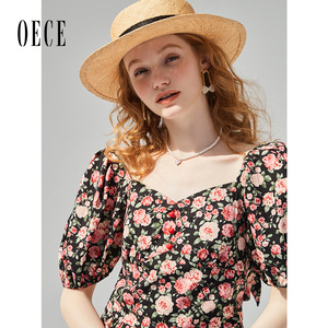 OECE复古碎花系列上衣+连衣裙夏季新款女装设计感小众裙子
