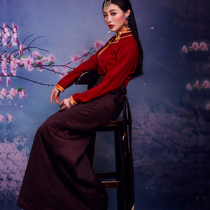 藏族服饰半身裙藏装女锅庄舞裙假藏袍纯色西藏民族风安多藏服女