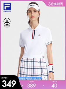 FILA斐乐女子白色基础针织短袖POLO衫2023秋季新款网球运动上衣女