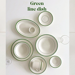 moodboard 绿线系列餐具套装美式餐厅韩国陶瓷米白色碗碟汤盘椭圆