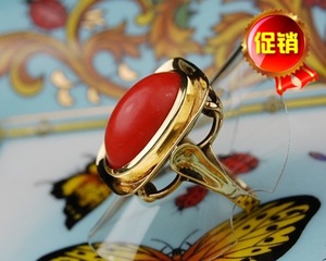 珊瑚德国精品14K黄金天然有机宝石戒指大戒面欧洲古董珠宝首饰